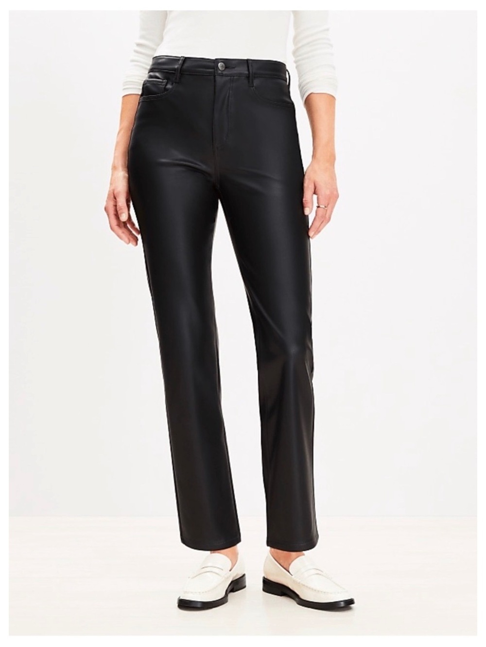 LOFT Black Faux Leather Straight Leg Pants Size 25